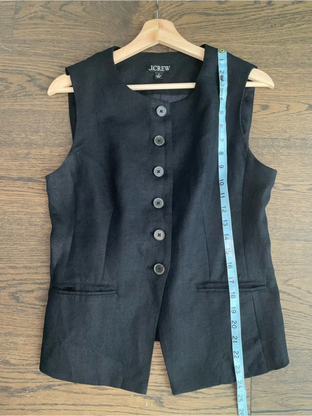 J. Crew Black Cutaway Linen Button-Front Vest